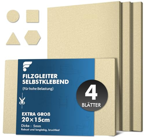 shinfly Filzgleiter Selbstklebend zum Zuschneiden 4 Stück 20x15cm 5mm Beige | Filzgleiter für stühle, Möbelgleiter für schwere Möbel - Sofa, Bett, Haushaltsgerät Bodenschutz für Parkett Laminat Fliesen