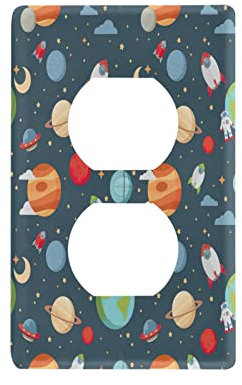 Seamless Children Cartoon Space Pattern Rockets Duplex Outlets Light Switch Cover Decorative Wall Plate for Home Switch 4.53x2.76in