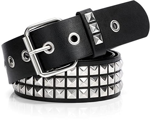 SUOSDEY Nietengürtel Bullet Gotisch Gürtel Metallic Rock 'n' Roll Punk Damen Herren für Jeans Kleids Hose schwarz