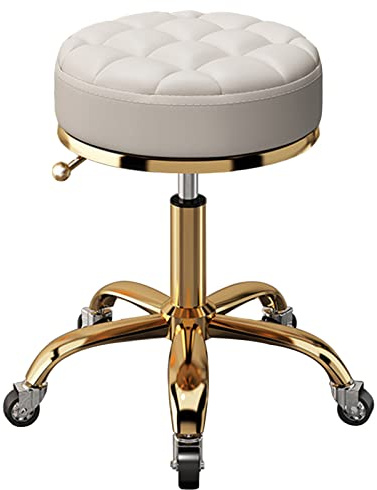 Verstellbarer Rollhocker Auf Rädern, Runder Drehstuhl für Medizinische Schönheits Salons Stool mit SGS Luftstab und 5 Goldenen Krallen, Höhe 48-65 cm(Color:Weiß)