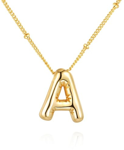 Chunky Bubble Initial Letter Necklace Women Balloon Pendant Name Jewelry
