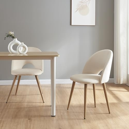 [en.casa] Juego de 2 Sillas de Comedor Karijoki Sillas de Cocina Oficina Acolchadas con Respaldo Tapizadas en Terciopelo Patas de Metal 77 x 50 x 55 cm - Beige Efecto Madera
