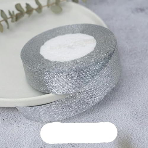 Satinband, 22,7 m/Rolle, 6 mm, 10 mm, 15 mm, 25 mm, 38 mm, 50 mm, Schärpe, Geschenkpapier, Schleife, handgefertigt, DIY, Handwerk, Weihnachten, Hochzeit, Party, Dekoration, Glitzer, Silberfarben,