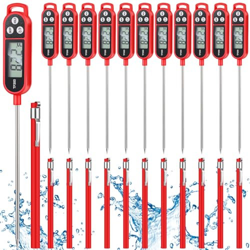 Copkim 12 termometri per carne con sonda per acqua, liquidi, lettura istantanea, termometro digitale da cucina, barbecue, per cucinare latte e yogurt (rosso)