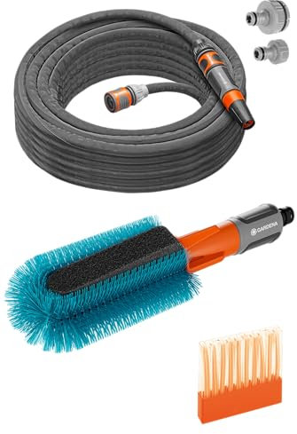 Gardena Cleansystem Fahrrad Wasch-Set: Komplett-Set zur Fahrradreinigung, auch für Kinderwagen und Anhänger, Set aus Fahrradbürste, Textilschlauch, Verbindern und Reinigungssticks (18864-20)