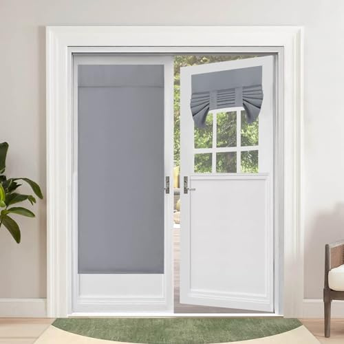 OutdoorLines Blackout French Door Curtains, Privacy Thermal Insulated Tie up Glass Shades, Easy to Install Tricia Window Drapes, Front Door Curtain, W26 x L68 inch, Grey, 2 Panels
