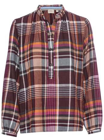 camel active Damen Karobluse mit Stehkragen Rot-Lila, Womenswear-L