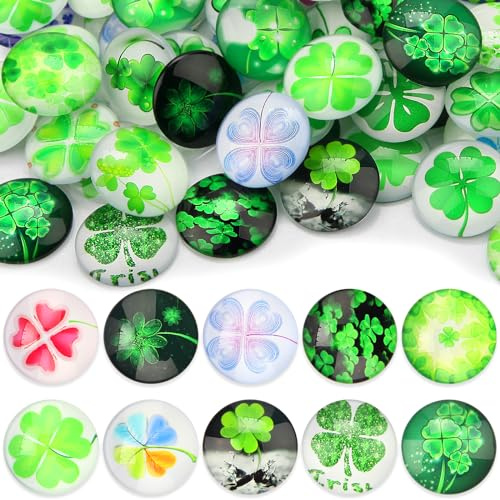 100 Stk Vierblättriges Kleeblatt Bunte Muggelsteine Bunt Groß 25mm Glasnuggets Glassteine Mosaiksteine zum Basteln Glückssteine Edelsteine Deko Schmucksteine Cabochons für DIY Anhänger Armbänder