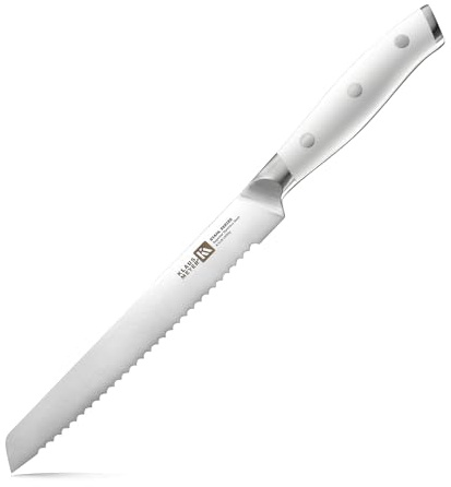 Klaus Meyer Serrated Utility Knife, Exclusive High Carbon German Steel, Full Tang, Ergonomic Handle, 6-Inch Tomato Knife (White)
