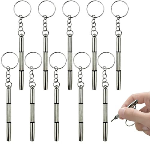 10 PCS Mini Screwdriver for Glasses, Glasses Screwdriver Set Mini Hand Tool 3-in-1 Eyeglass Screwdriver Sunglass Watch Repair Kit with Keychain