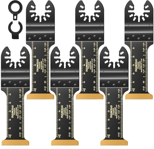 Nuyikaso 6 Pack Titanium Multi Tool Blades Extra-Long Reach Oscillating Saw Blades Multitool Accessories Kit for Wood Metal Screws Plastic Compatible with Fein Multimaster Makita DeWalt Bosch