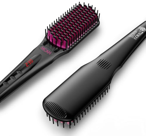 HCAH Brosse lissante pour cheveux pour femmes, Brosse lissante céramique à ions négatifs avec protection anti-brûlure, 110-240V mondiale pour voyages, Arrêt automatique 60 min, Gant inclus