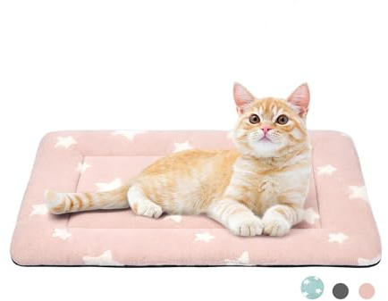 MORA PETS Pink Cat Bed Mattress 56x33cm Small Dog Bed for Puppies & Kitten | Soft Crate Mat, Washable Pet Bedding, Anti-slip Kitten Cushion with Star Pattern, Small Animal Carriers & Indoor Use