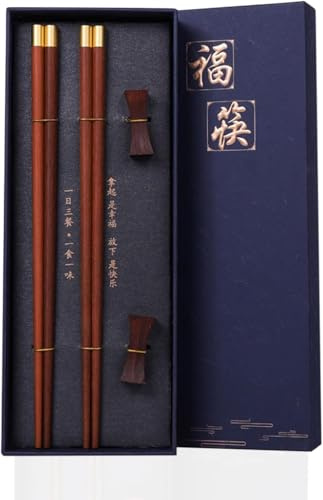 Essstäbchen, Stäbchen zum Essen, Essstäbchen Spülmaschinenfest, 2 Paar Holz Chopsticks Mit 2 Essstäbchenablag Chinesische Sushi Stäbchen Wiederverwendbare Geschenk Set (blue)