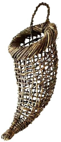 Horn Handgewebter Snackkorb, Horn Korb Ornamente Weide Wandkorb Gewebt Rattan Blumentopf Gewebt Rattan Wandkorb Rustikaler Weidenwand Blumenkorb für Zuhause, Küche, Wohnzimmer, Schlafzimmer