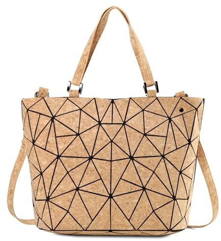 Kork Damen Geometrische Handtaschen Umhängetasche Schultertaschen Beige | Sommer-Strandtasche mit Reißverschluss, Vielseitig Top Fashion Shopper Taschen Für Frauen, 100% Kork