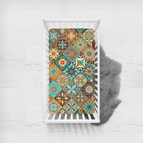 Morbuy Mandala-Druck Spannbettlaken Babybett, Spannbettlaken Kinderbett,Weiche Atmungsaktiv Spannbettlaken Kinderbett Stubenwagen Bezug Kinderwagen Matratzenbezug (Mandala,160x80cm)