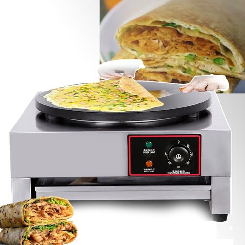 PLABNK Crepera - Crepera Eléctrica Redonda De Acero Inoxidable, Temperatura Ajustable (50-300 °C), Calentamiento Uniforme, No Pegajoso, con 4 Patas De Goma, para Panqueques, Tortillas,A