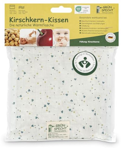 GRÜNSPECHT Kirschkern-Kissen 19x19cm, Wärmekissen für Nacken, Bauch & Rücken, Bezug aus 100% Baumwolle, für Mikrowelle & Backofen, Dreiecke Frosty grün (100-V8)
