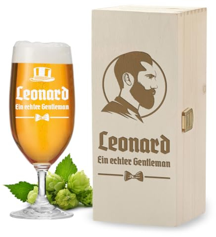 polar-effekt Pilstulpe 0,3 Liter + Holzkiste mit personalisierter Gravur - Geschenk-Set zum Geburtstag und Vatertag - Männer Bierglas für Pils, Lager und Export