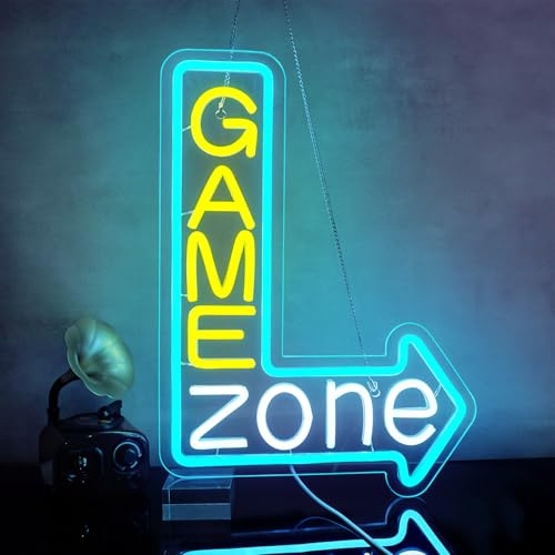 Looklight Game Zone Neonschild dimmbare Gamer-Leuchtreklame bunte Gaming-LED-Schilder für Spielzimmer Pfeil Neon-Gaming-Schilder für Jungenzimmer, Teenagerzimmer, Gaming-Zone-Geschenke für Gamer