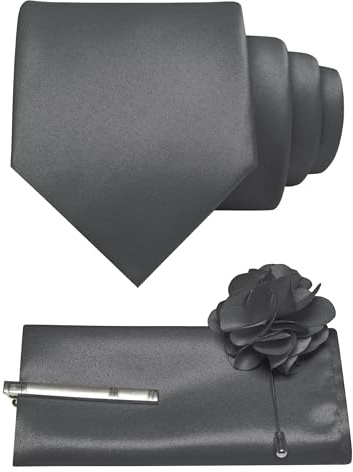 JEMYGINS 8 cm einfarbige formelle Krawatte und Einstecktuch mit Krawattenklammer, Reversnadel-Set, Herrenkrawatte für Business und Hochzeit, 4 Stück