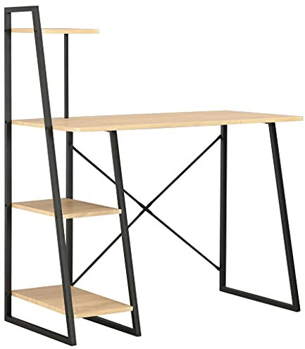 ShGaxin Schreibtisch mit Regaleinheit Schwarz und Eiche 102×50×117 cm, Gaming Tisch, Computertisch, Computer Desk, Office Table, Bürotisch, Arbeitstisch, Nähtisch, Pc Tisch - 20284