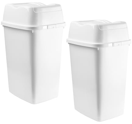 Garbage Cans with Swing Top-Split Lids, 2 Pack | Small Trash Cans with Lids | Durable Plastic | Slim & Sturdy Trash Bins | Fingerprint Resistant | 2.5 Gallon / 10.5 qt / 10 L – White | Superio