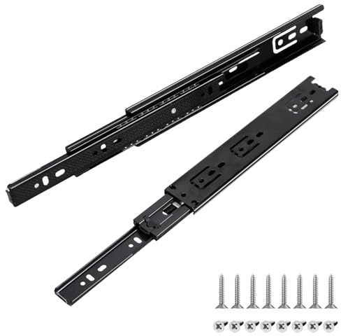 Prmape 2 Pcs Guias Cajones Carriles, 250mm Railes para Cajones, 3 Pliegues Guias Telescopicas para Cajones, Guia Cajon Extraccion Total 25cm, Montaje Lateral, Capacidad de Carga Hasta 45 KG