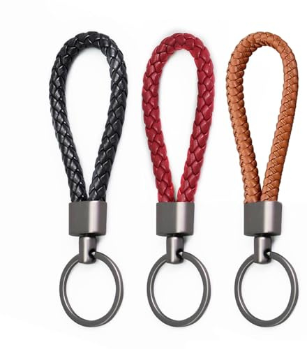 3 Llaveros Cuero Trenzado, Rojo Negro Marrón para Hombre Mujer Coche