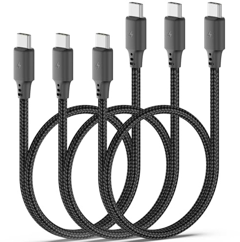 Short USB C to USB C Cable 1.5ft 3Pack, USB C Cable Short Support 35W to 60W Fast Charging Nylon Braided USBC to Type C Cord 18 inch for iPhone 17 16 15 Air Pro Max Series