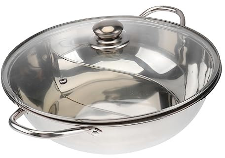 DINHEAROM Multifunktionaler Induktionskochtopf Aus Mit Trennwand Und Glasdeckel Für Hot Pot Und Familienfeiern Für Induktions Und Gasherde Geeignet
