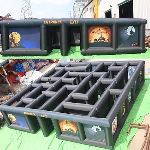 Portable Inflatable Haunted House Large Outdoor Halloween Maze Inflatable Maze Game （26x26x6.6ft with Blower）