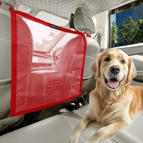 CEMZENFIX Universal-Auto-Netz-Barriere für Hunde, robustes Netz, einfache Installation, atmungsaktives Design, leicht zu reinigen, flexible Bungee-Seile für verstellbare Passform, 58,4 x 58,9 cm, Rot