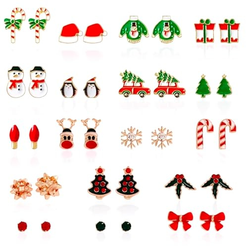 18 Paar Ohrringe Weihnachten, Weihnachtsohrringe Damen Set, Legierung | Weihnachts Ohrringe Aus Legierung. Perfekte Weihnachtsschmuck Damen Wahl & Ideale Weihnachtsgeschenke Für Frauen
