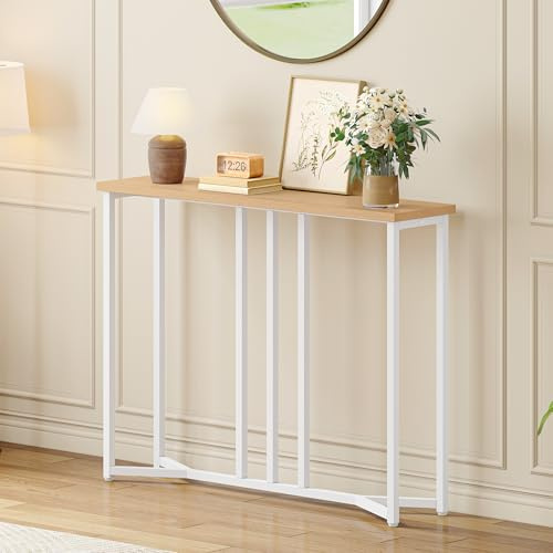 YITAHOME Tavolo Consolle, 80cm Consolle Ingresso, Piccolo Tavolo per Decorazioni, Tavolino Da Divano, Console, Corridoio, Soggiorno, Assemblaggio Semplice, Stile Bianco e Legno
