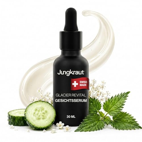 JUNGKRAUT Glacier Revital Sérum pour le visage pour homme 30 ml, rétinol vitamine C, acide hyaluronique, anti-âge tout-en-un, ridules pores, naturellement végétalien, fabriqué en Suisse