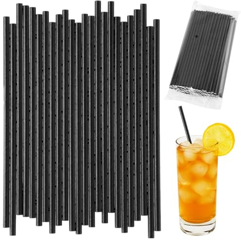 1000 PCS Black Paper Straws, 10 Bags of 100 Straws Each, Sealed Pack Disposable Drinking Straws, 7.8 in Paper Straws for Bars, Restaurants, Cafes, Parties, Smoothies, Cold Beverages