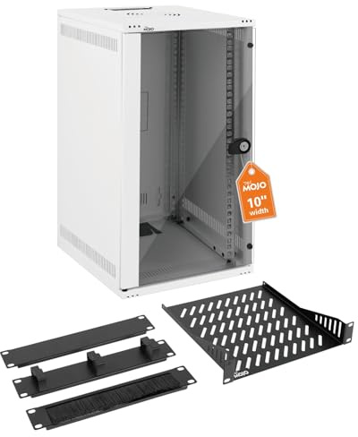 Tecmojo 10 Pouces 12U Armoire Réseau Murale, Profondeur 330mm, avec Étagère, Caches à Brosses, Capacité de Charge 50kg, Porte Vitrée, Emballage à Plat, Blanc