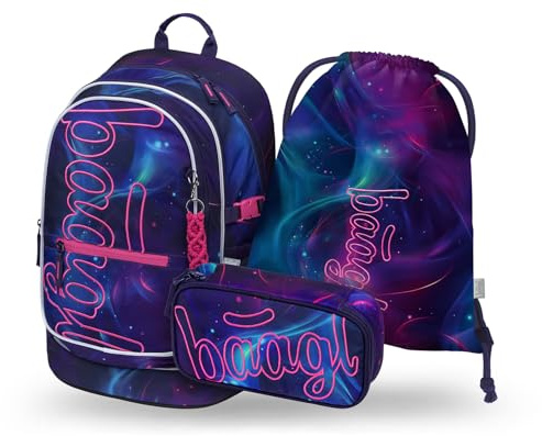 Baagl Schulrucksack Mädchen 3 Teilig Schultasche Grundschule 25 l - Nova