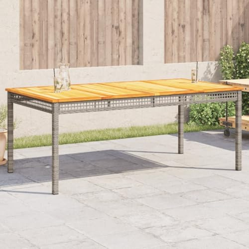 HGBNMER Rectangular Outdoor Dining Table with Acacia Wood Top and Powder-Coated Metal Frame for 6 People, Grey and Brown Garden Table with Spacious Surface and Durable Construction