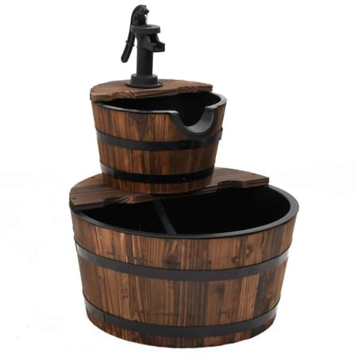 Lumanois Fuente de Agua con Bomba Madera Maciza de Abeto 44,5x44,5x58 cm, Casa y jardín Decoración Fuentes y estanques Fuentes y cascadas, Marrón, 5.85kg