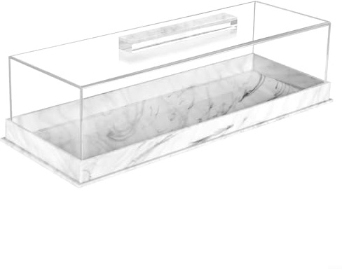 Alzata rettangolare in acrilico con coperchio, per matrimoni e feste, vassoio moderno nero o marmo per dessert, per torte, pasticcini, frutta, biscotti, 35,6 x 13,9 x 8,9 cm, copertura protettiva per