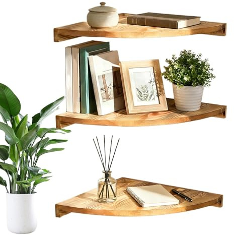 tiancaiyi Floating Corner Shelf,Rustic Wall Mounted Plants Books Display Shelf,Plants Counter Stand - for Bathroom Bedroom Kitchen Kids Plant Book Perfume Staircase Closet Bar