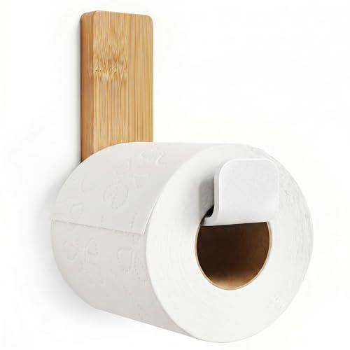 Danhol | Toilettenpapierhalter ohne Bohren selbstklebend, Weiß Matt & Bambus