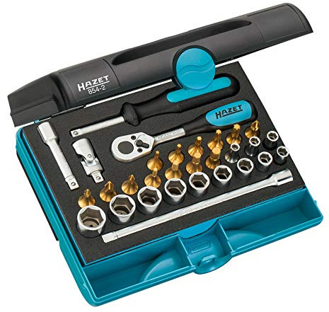 HAZET Steckschlüssel-Satz 854-2, 1/4 Zoll (6,3 mm) Vierkant | 1/4 Zoll (6,3 mm) Vierkant hohl, Antrieb 1/4 Zoll (6,3 mm) Vierkant hohl, 923 g, Kunststoff-Kasten, Für Handbetätigung