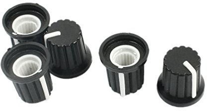 sourcing map 5 Stück Potentiometer Knöpfe Kunststoff Drehknopf für 6 mm Durchmesser Gerändelte Achse, 15(AD) x 14(H) mm, Schwarz Weiß
