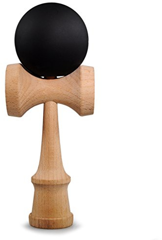 Ganzoo Kendama de Haya Maciza Original japones, Palo con Tazas Laterales y Base, pincho Central, Bola de Madera Perforada con Cuerda de Nylon Resistente, para coordinacion Mano Ojo, Negro y Madera