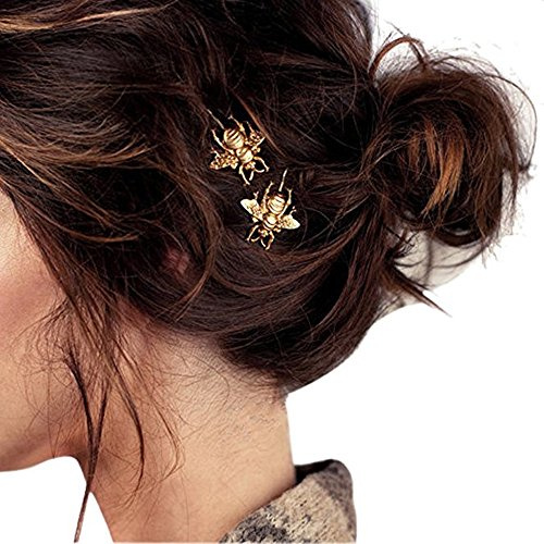DWE Kleine Haarspangen, 2 Stück, glänzend goldfarbene Bienen-Haarspangen, Seitenklammer, Haar-Accessoires für Mädchen und Frauen