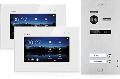 BALTER EVO Video-Türsprechanlage ? 2 x Touchscreen 7 Zoll Monitor ? 2-Draht BUS ? Türstation für 2 Familienhaus ? 150° Weitwinkel-Kamera
